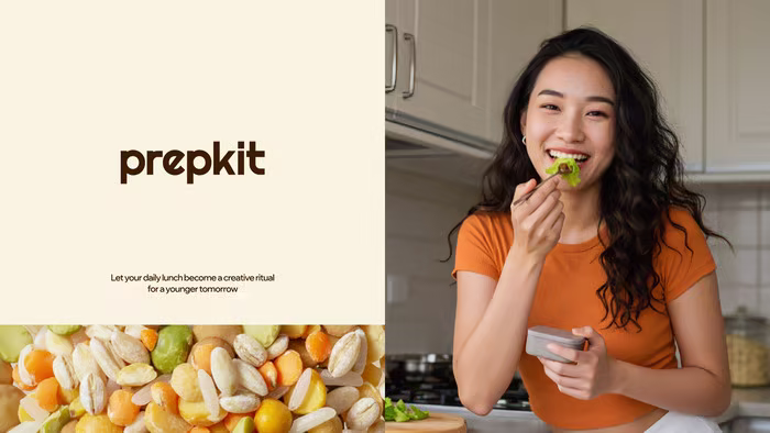 prepkit 글자, 음식과 식사 장면을 나눠 배치한 표지