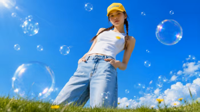 푸른 하늘과 비눗방울을 배경으로 인물을 배치한 sunscoops! 표지